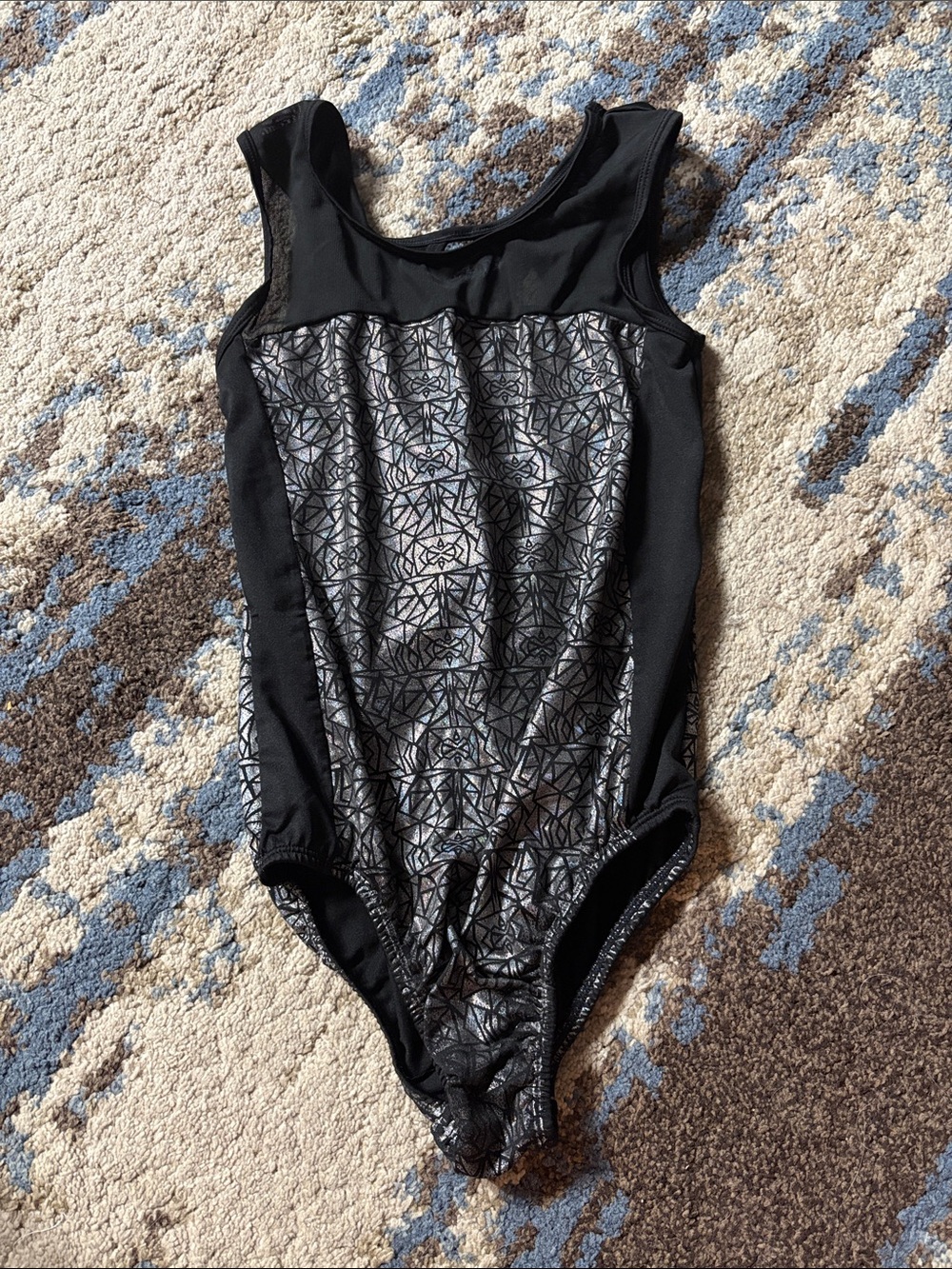 Kids Black & Silver Geometric leotard